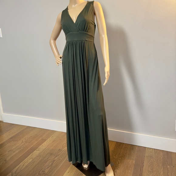 KAREN KANE Alana Olive Green Jersey Long Maxi Dress Sz Large (L) - Picture 2 of 12